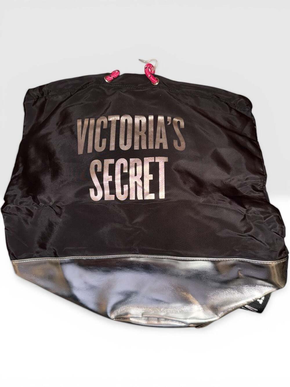 Victoria's Secret Black & Silver Drawstring Backpack